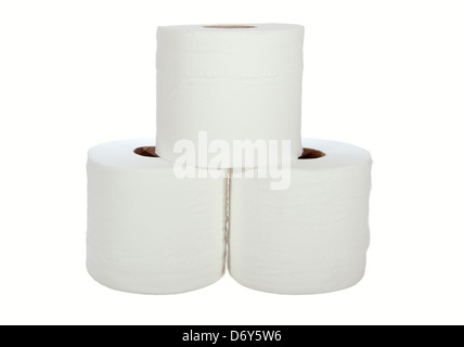 Three white toilet rolls isolated on a white background Stock Photo