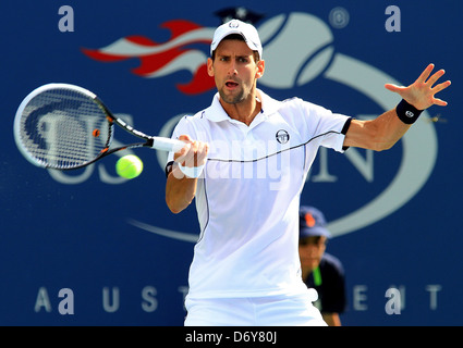 Novak Djokovic, Serbia, plays against Janko Tipsarevic, Serbia, Thursday September 08, 2011, on Day 11 of US Open Tennis Stock Photo