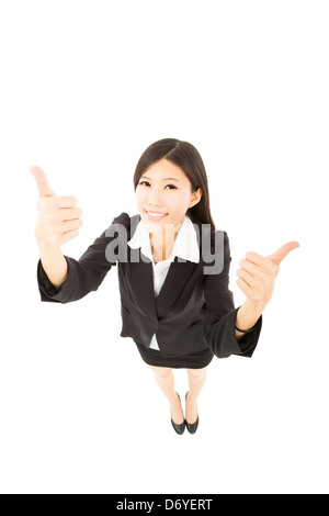 young happy business woman with thumb up Stock Photo