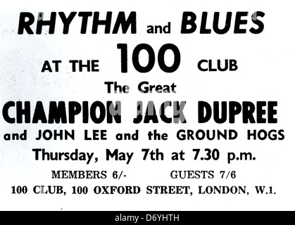 CHAMPION JACK DUPREE  advert for US Blues pianist at the London 100 Club in May 1964 Stock Photo
