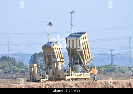 Iron Dome (Hebrew: Kipat Barzel) is a mobile air defense system developed by Rafael Advanced Defense Systems Stock Photo