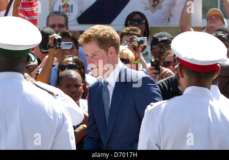 Britain's Prince Harry meets dignitaries at the opening of the Queen's Diamond Jubilee Exhibition in Rawson Square in Nassau, Bahamas on Sunday (04Mar12). The Prince is on a week-long tour through Central America and the Caribbean acting as an ambassador for Queen Elizabeth II as part of her Diamond Jubilee year. Nassau, Bahamas - 04.03.12 Stock Photo