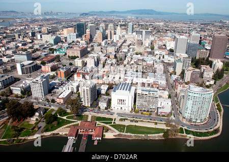 Aerial of Lakeside along Lake Merritt in Downtown Oakland, California ...