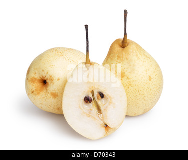 three whole nashi pears, isolated on white background Stock Photo
