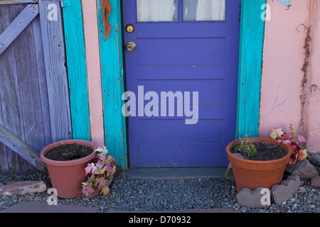 Detail of a colorful storefront in the former mining town of Madrid, NM. Stock Photo