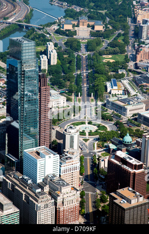 Aerial of The Philadelphia Museum of Art with Logan Square in the Foreground Stock Photo