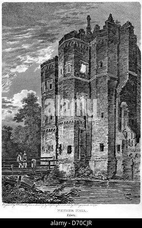 An engraving entitled ' Nether Hall, Essex ' scanned at high resolution from a book published in 1803. Stock Photo