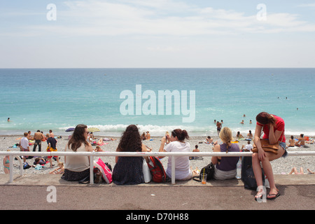 Nice, France, bathers on the beach at Nice on the Cote d'Azur Stock Photo