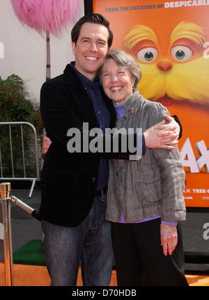 Ed Helms and his mother The premiere of 'The Lorax' held at the Universal Citywalk - Arrivals Los Angeles, California - Stock Photo