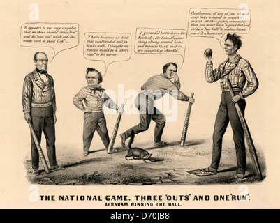 Pro Lincoln 1860 campaign poster featuring Lincoln, Douglas, Bell and Breckenridge Stock Photo