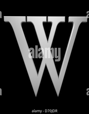 Letter W in brushed steel isolated on black with clipping path Stock Photo