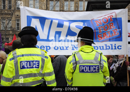 Atmosphere Anti-government cut protesters gather in the city centre of Leeds to protest outside The Queens Hotel during The Conservative Local Government Conference Leeds, England - 25.02.12 Stock Photo