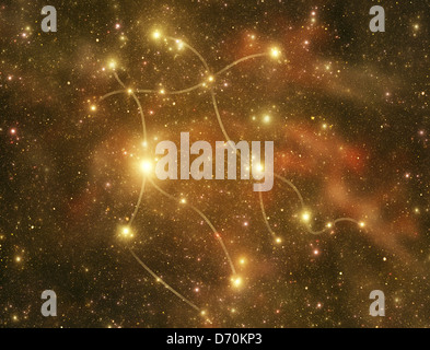 Gemini Zodiac sign and constellation on cosmic purple background with ...