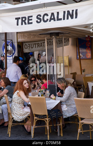 Rome Italy Bar restaurant Tre Scalini Navona Square people outside Stock Photo