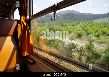 France, view from the window of a moving train Stock Photo