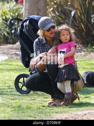 Gabriel Aubry spends the day at Los Angeles Zoo with his daughter Nahla Los Angeles, California, USA - 19.02.12 Stock Photo