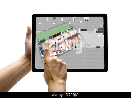 Hands with tablet computer. Isolated on white background. Stock Photo