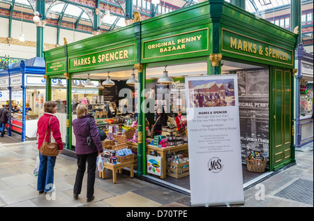 The new (as of 2013) Marks and Spencer stall in Kirkgate Market (where the company started), Leeds, West Yorkshire, UK Stock Photo