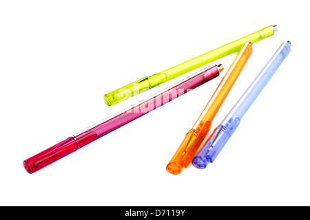 Colorful pens isolated on white background. Stock Photo