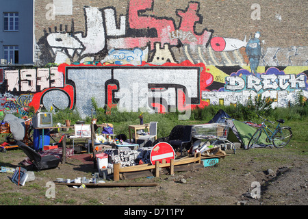 Berlin, Germany, campground on the Brachflaeche at the Cuvrystrasse Stock Photo