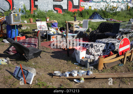 Berlin, Germany, campground on the Brachflaeche at the Cuvrystrasse Stock Photo