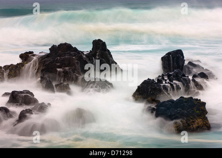Rock formations at the coast, Hookipa Beach, Maui, Hawaii, USA Stock Photo