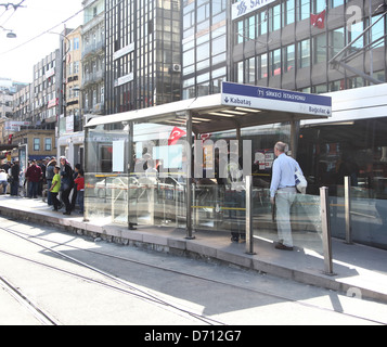 Tram stop in the centre of Istanbul, Turkey, April 2013 Stock Photo
