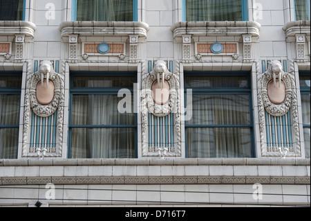 Usa, Washington State, Seattle, Arctic Building (Hilton Hotel), Detail Of Architecture With Walrus Heads Stock Photo