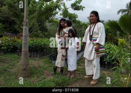 Family Of Kogui Indigenous People Near Tayrona National Park, Santa Marta, Colombia Stock Photo