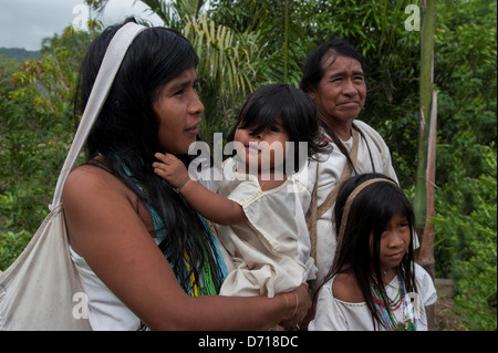 Family Of Kogui Indigenous People Near Tayrona National Park, Santa Marta, Colombia Stock Photo