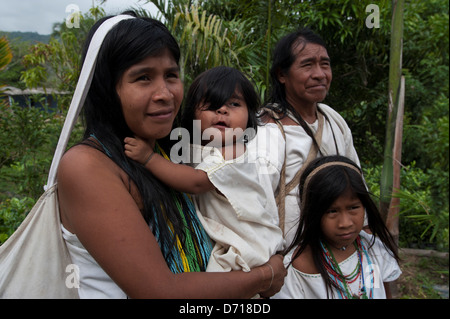 Family Of Kogui Indigenous People Near Tayrona National Park, Santa Marta, Colombia Stock Photo