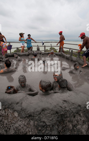 People Taking Mud Bath In Crater Of Totumo Volcano Near Cartagena, Colombia Stock Photo