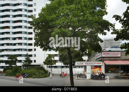 Berlin, Germany, apartment building and snack on wild masters in Berlin-Gropius City Stock Photo