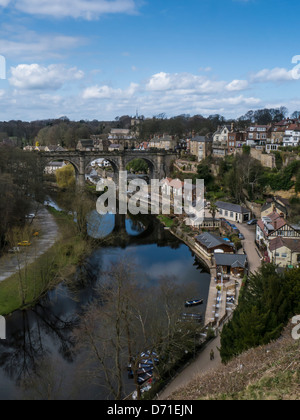 KNARESBOROUGH, NORTH YORKSHIRE - APRIL 19, 2013:  View of the Viaduct and the River Nidd in spring Stock Photo