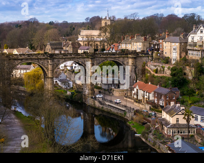 KNARESBOROUGH, NORTH YORKSHIRE - APRIL 19, 2013:  View of the Viaduct and the River Nidd in spring Stock Photo