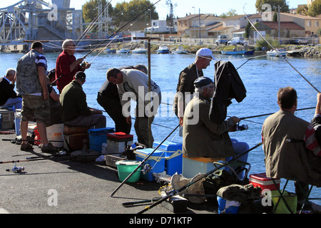 Bream fishing at Pointe Courte quarter in Sete, Languedoc Roussillon, France Stock Photo