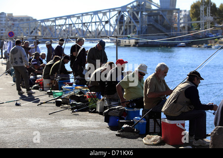 Bream fishing at Pointe Courte quarter in Sete, Languedoc Roussillon, France Stock Photo