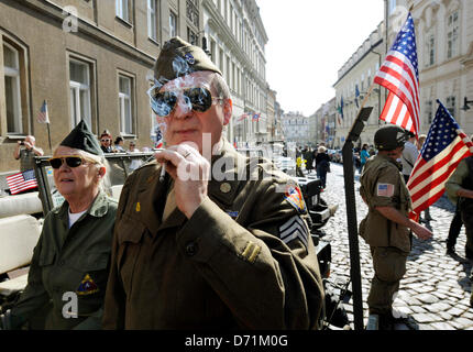 Prague, Czech Republic. 26th April, 2013. Convoy of relief, which is organized by military history clubs started its tour to western Bohemia from U.S. Embassy in Prague, Czech Republic, April 26, 2013. (Stanislav Zbynek/CTK Photo/Alamy Live News) Stock Photo