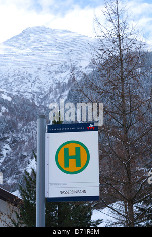 Bus stop for the Nassereinbahn cablecar, in St Anton, Austria Stock Photo