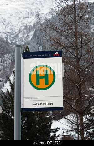 Bus stop for the Nassereinbahn cablecar, in St Anton, Austria Stock Photo