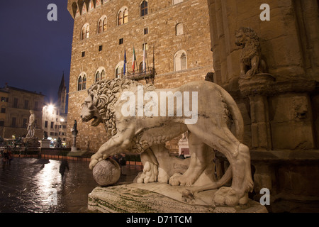 Lion outside of Palazzo Vecchio Art Museum in Florence, Italy Stock Photo