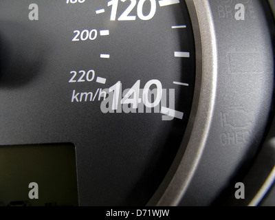 Car speedometer dial showing 120 and 140 mph