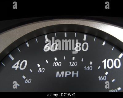 Car speedometer dial showing 40 60 80 100 mph markers Stock Photo