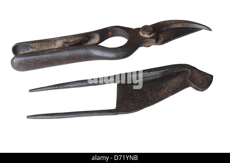 Old pruning shears isolated on a white background Stock Photo