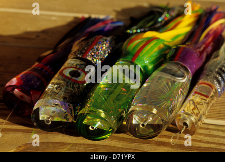 Trolling lures used for offshore and deep sea fishing near Port Aransas Texas Stock Photo