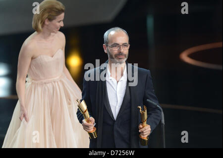 Pierre-Yves Gayraud receives the 'Lola' for Best Costume Design for the movie Cloud Atlas at the 63rd German Film Awards in Berlin, Germany, 26 April 2013. Photo: MAURIZIO GAMBARINI Stock Photo