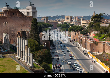 The Via dei Fori Imperiali viewed from the Colosseum Stock Photo