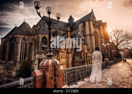 HDR image of the medieval church and ghost in Gent, Belgium Stock Photo