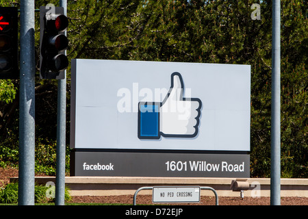 The sign in front of Facebook Headquarters in Menlo Park California Stock Photo