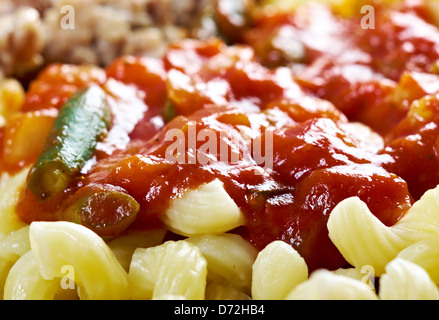 Italian pasta cavatappi and beef ,vegetable tomato sauce Stock Photo